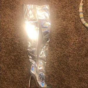 Metallic Silver Thigh high boot